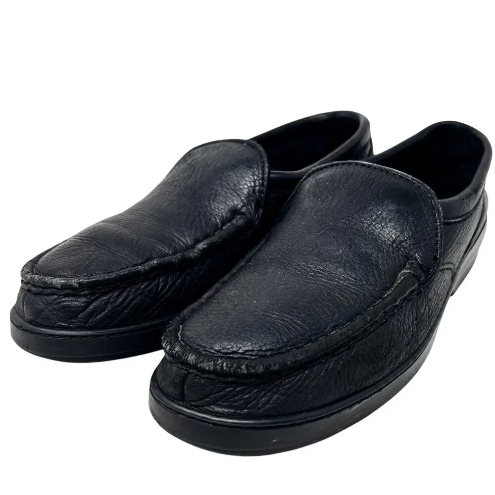 Minnetonka Mens Black Loafer Slip On Double Leather Shoes Size 8.5 -‎ Broken In
